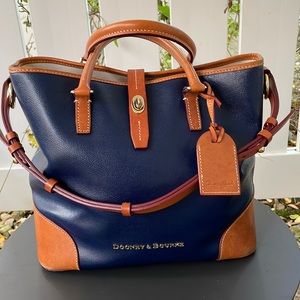 Dooney & Bourke Embossed Pebble Leather Shelby Shopper. Blue And Tan.